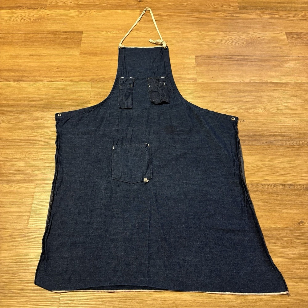 VTG 70s Denim Apron Redline Selvedge Indigo Cotton Workwear Shop RN 21265 USA